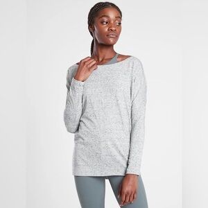 Athleta Essence Flow Boatneck Soft Yoga Long Sleeve Top in Sage Gray XS $69